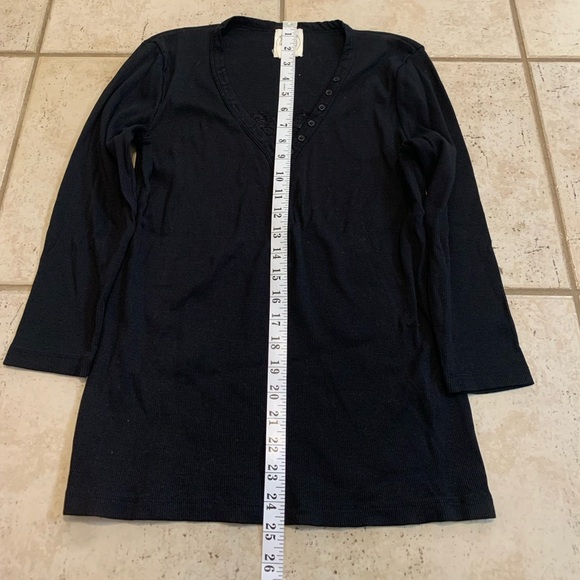 Chaus Organic Black Ribbed Henley Top with Lace & Button Detail, Size M - Picture 5 of 5